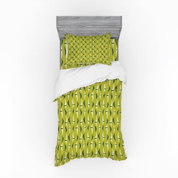 Ambesonne Tribal Bedding Set 3 Pcs, Native Style Stripes Doodle, Twin XL, Pale Green Dark Teal