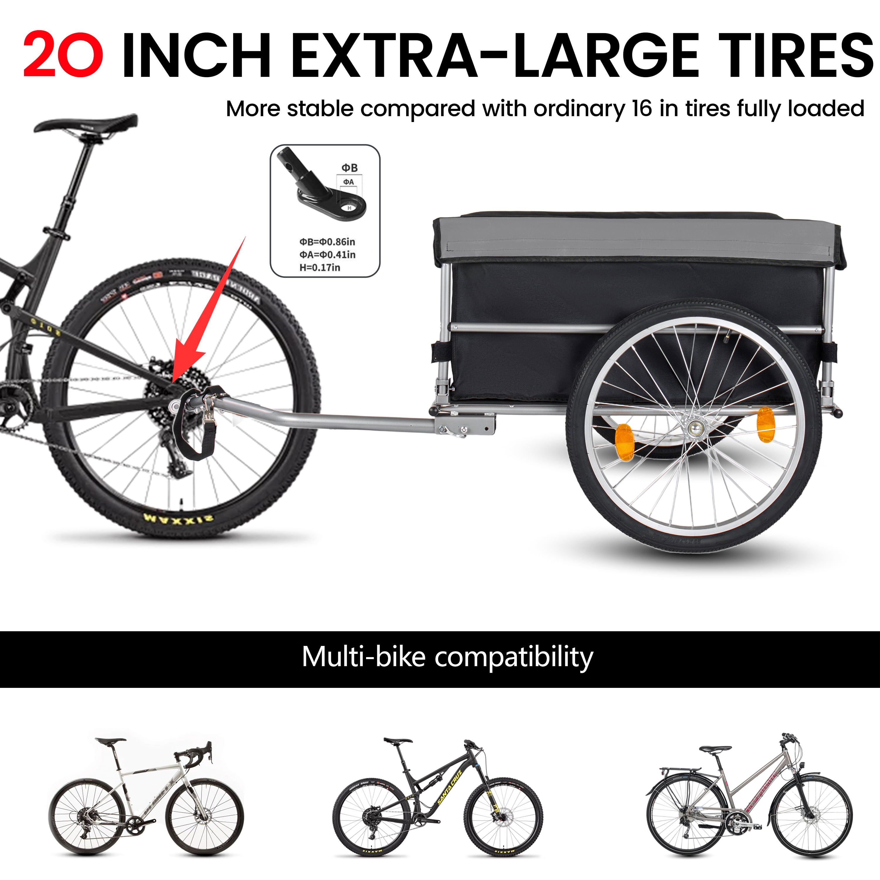 Foldable Bicycle Cargo Trailer, 20" Wheels, Removable Cover, Folding Frame Quick Release, 120LBS Load for Luggage/Tools/Groceries