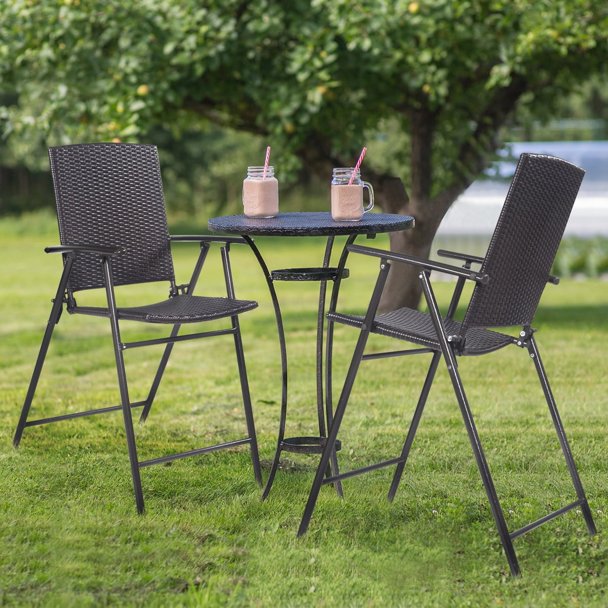 Patiojoy Rattan Folding Chair Wicker Patio Furniture Set of 4 Outdoor & Indoor