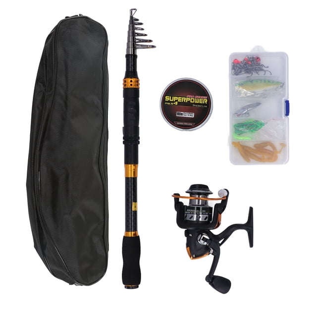 Kit de caña de pescar telescópica ligera, carrete giratorio con bolsa de almacenamiento para agua de mar