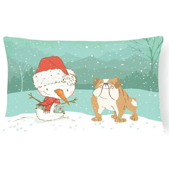 Carolines Treasures CK2053PW1216 English Bulldog Snowman Christmas Canvas Fabric Decorative Pillow  12H x16W multicolor