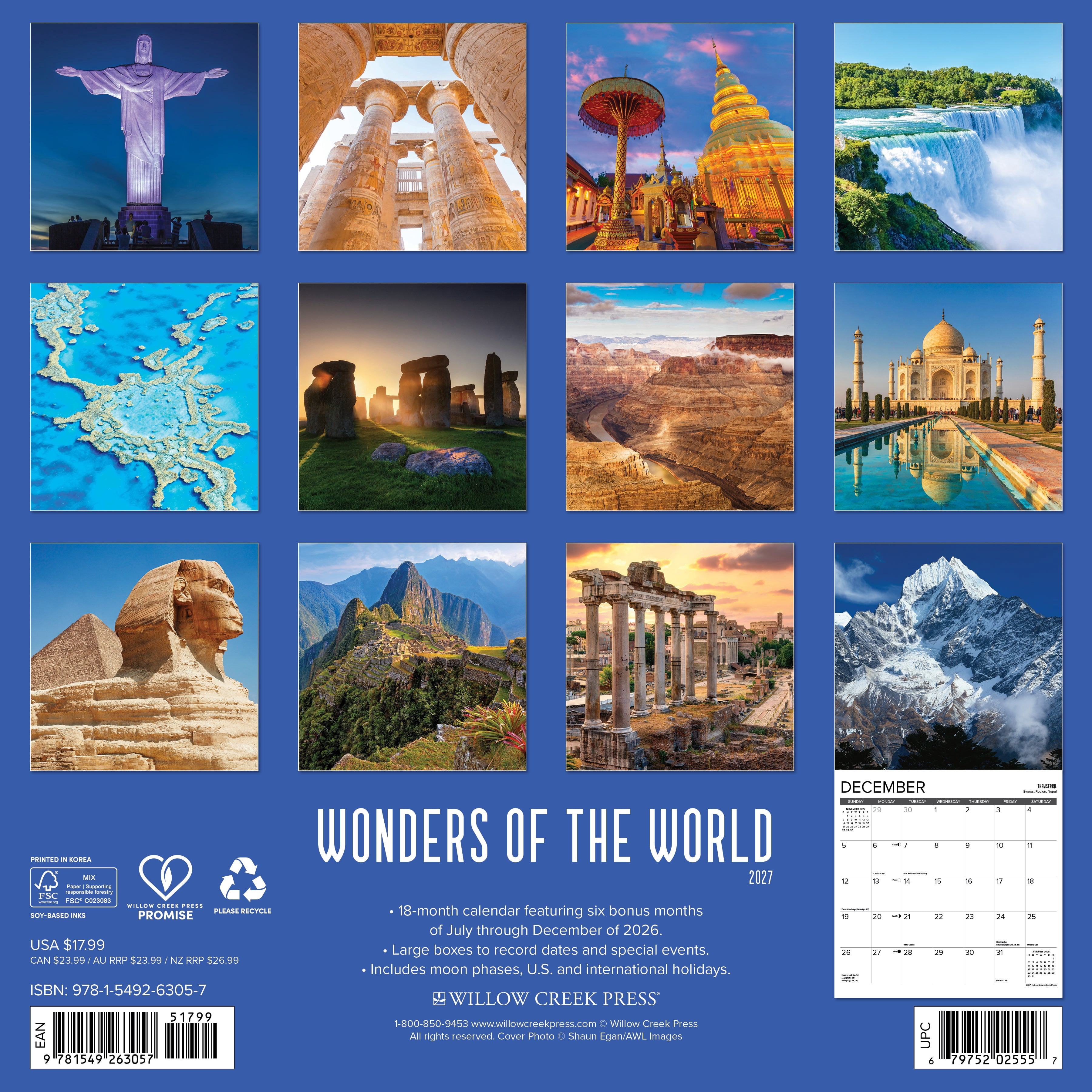 Willow Creek Press, Wonders of the World 2027 Wall Calendar