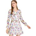 thumbnail image 1 of Allegra K Vestido Floral Con Cinturón Dobladillo Con Volantes Cuello V Manga Larga Para Mujer Blanco XL Unique Bargains ajustado, 1 of 7
