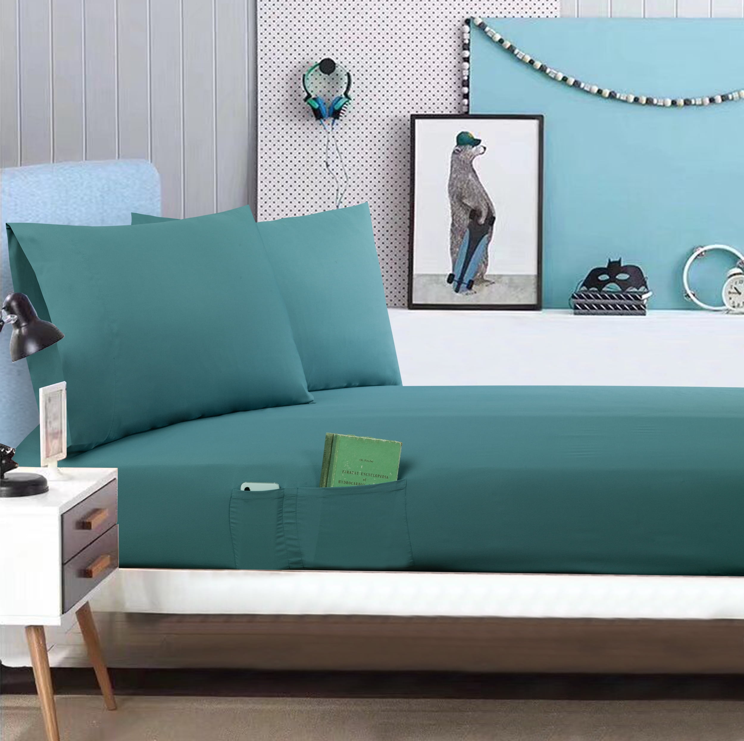 Mainstays Soft Microfiber Fitted Sheet with Pockets and Pillowcase