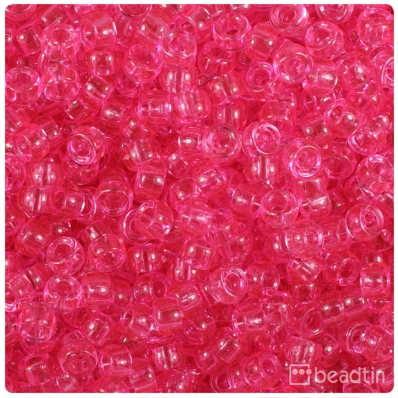 BeadTin Medium Pink Transparent 6.5mm Mini Barrel Pony Beads (1000pcs)