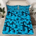 thumbnail image 2 of Feelyou Pixelated Blocks Miners Bed Sheets, Blue Abstract Kids King Sheets, 4-Piece, 2 of 7