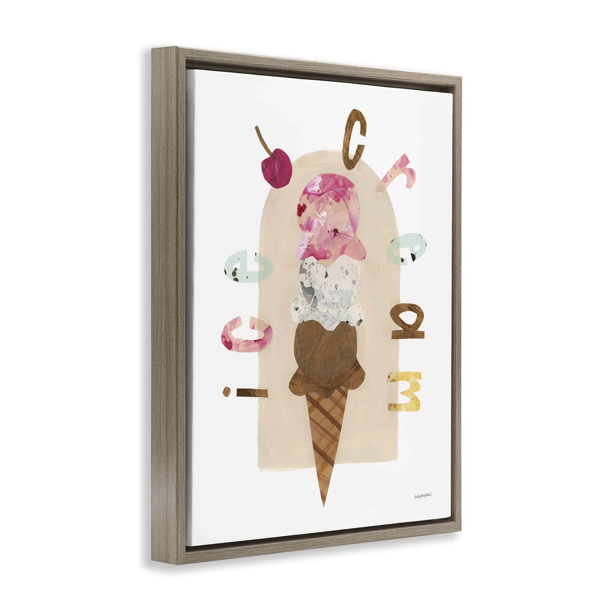 Stupell Industries Ice Cream Whimsy Food & Beverage Painting Brown Floater Framed Canvas Art Print Wall Art, 17 x 21
