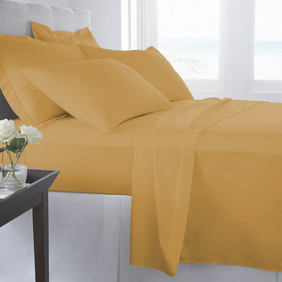Woven Trends Solid Microfiber Woven Deep Pocket Washable Sheet Sets, Queen, Beige