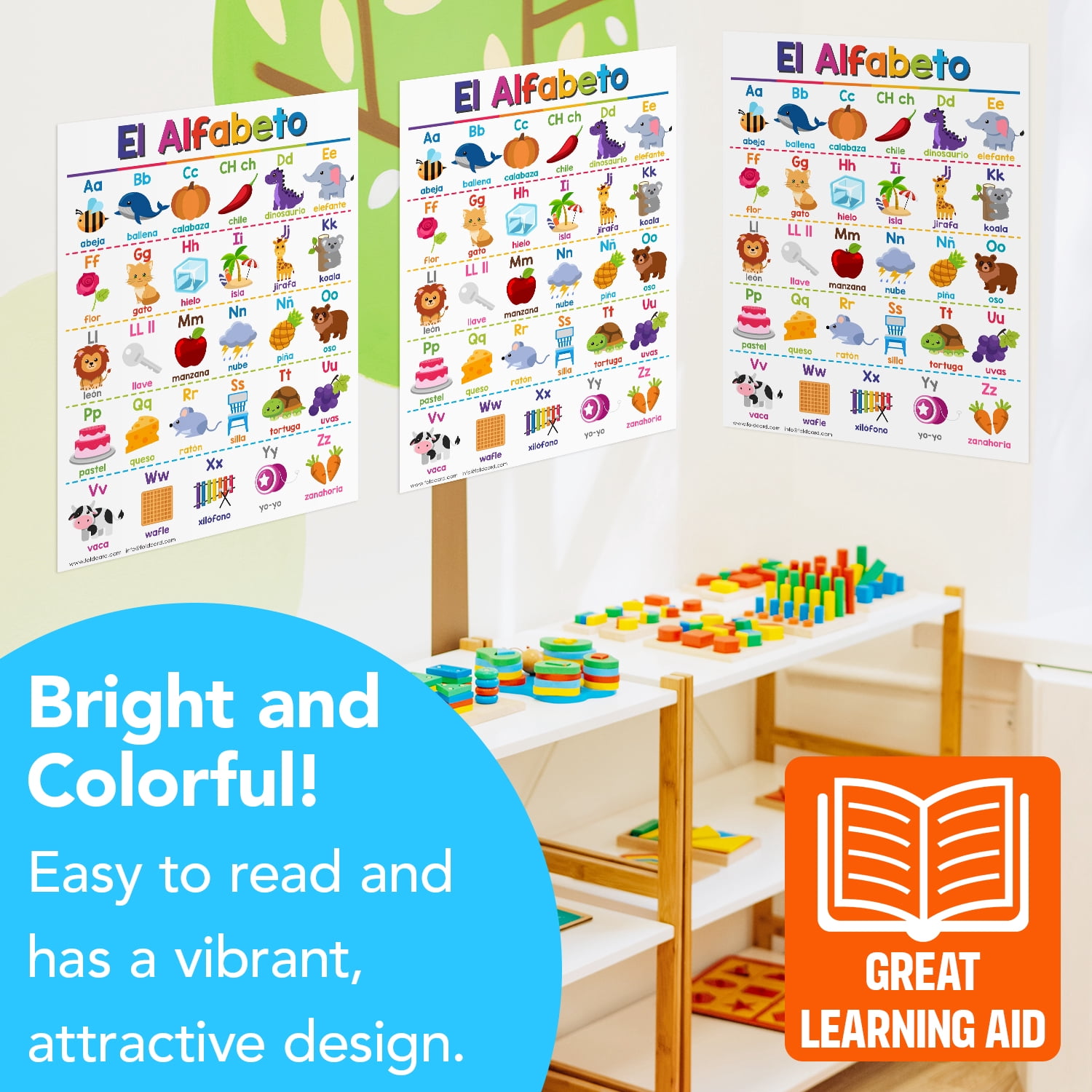 El Alfabeto Spanish Educational Posters for Kids – Alphabet Bilingual Classroom and Homeschool Learning Visual Aid and Chart Decorations for Classrooms | Durable, Glossy Cardstock | 8.5" x 11"