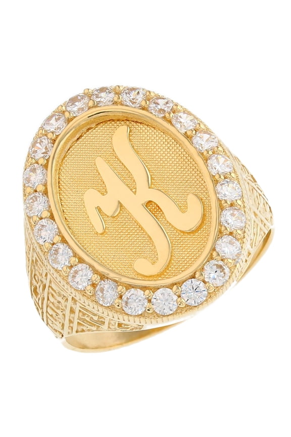 14k Yellow Gold Mens Oval Halo White CZ Initial Letter K Ring