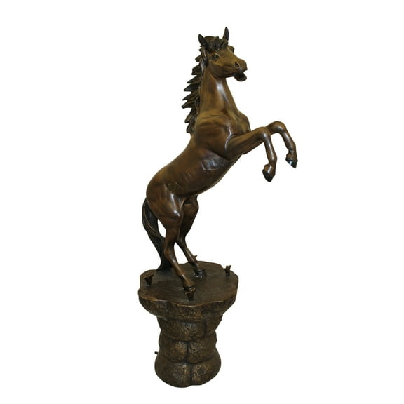 Horse on a Rock Fountain Bronze Statue -  Size: 20"L x 18"W x 56"H.