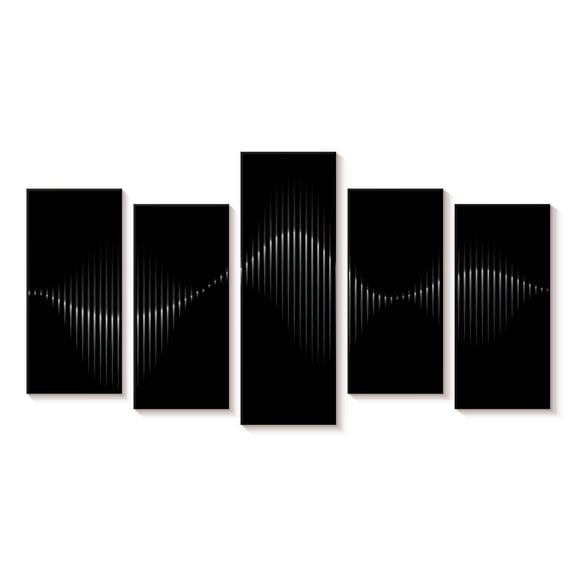 Elephant Stock Sound Wave Wall Art - Horizontal Multi Panel Canvas - Living Room Wall Decor - Music Multi Panel - Black And Gray Decor - 25" x 12"