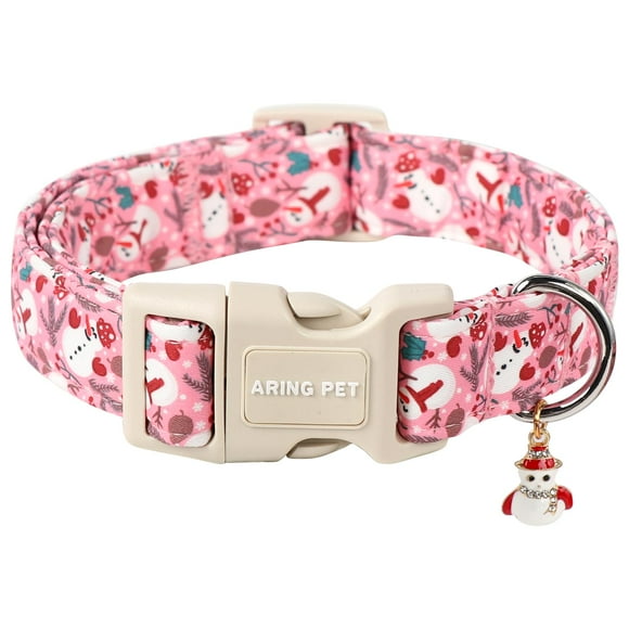 Collar para perro con forma de muñeco de nieve rosa ajustable para mascotas, diseño navideño