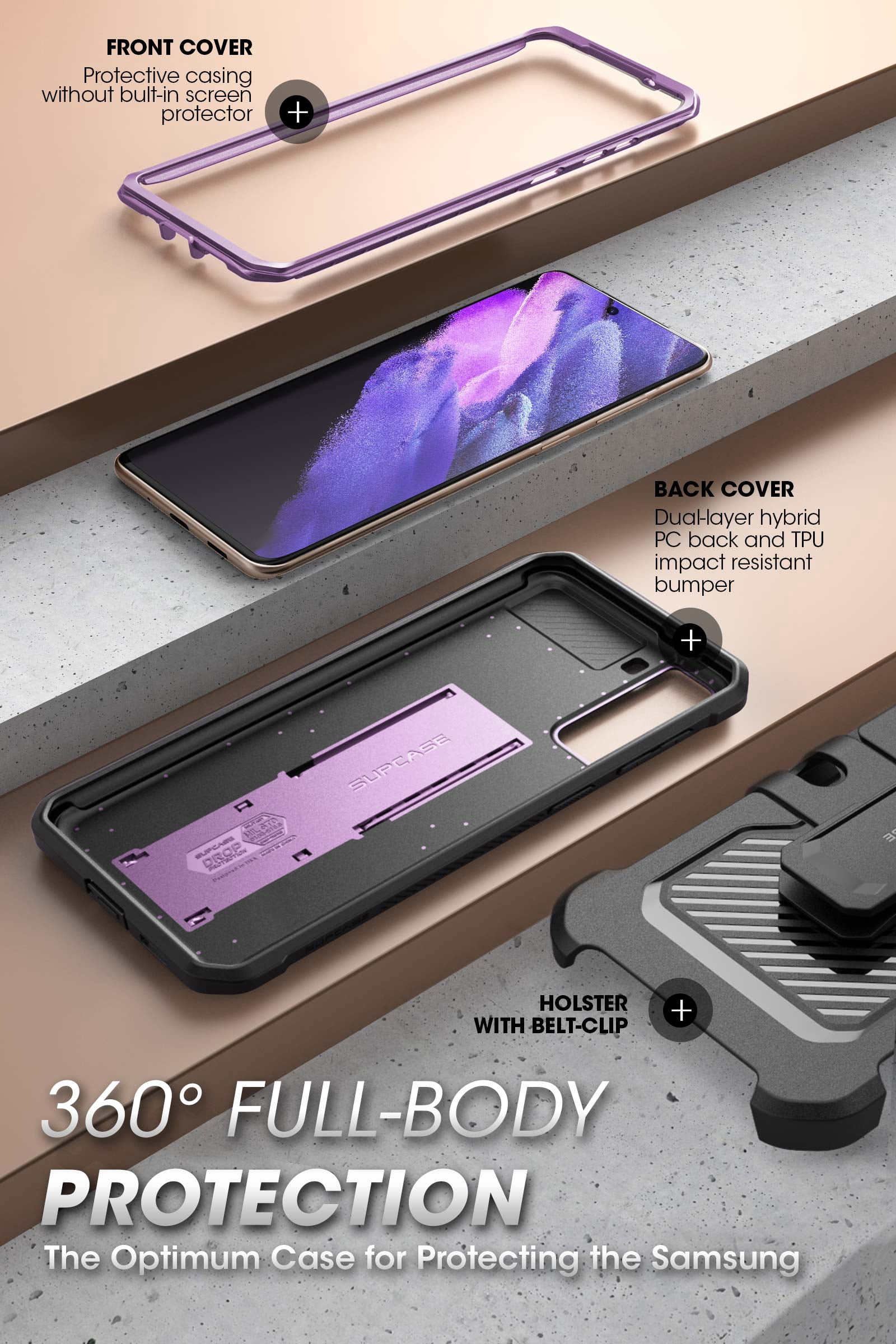 SUPCASE Unicorn Beetle Pro Series Case Designed for Samsung Galaxy S21 Plus 5G (2021 Release), Full-Body Dual Layer Rugged Holster & Kickstand Case Without Built-in Screen Protector (Violte)