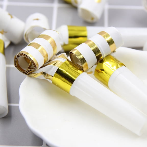LULULION 20Pcs Cheerleaders Props Golden Party Whistles Rolling Design for Christmas and Festival Use
