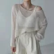 thumbnail image 3 of summer Women's Knitted Sweaters Lady Hollow Out Mesh Thin Pullover See Through Look Long Sleeve Loose Tops Smock Sunscreen shirt, 3 of 5