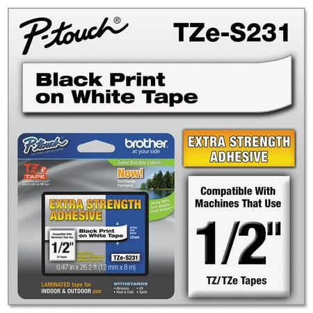 Brother P-Touch TZe Extra-Strength Adhesive Laminated Labeling Tape, 1/2"w, Black on White