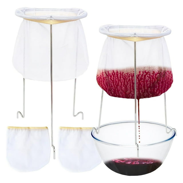 Lot de 2 Supports de Passoire, Support de Passoire avec 4 Sacs de Teinture Réutilisables, Sac Filtre Alimentaire Réutilisable Sacs à Gelée pour Jus