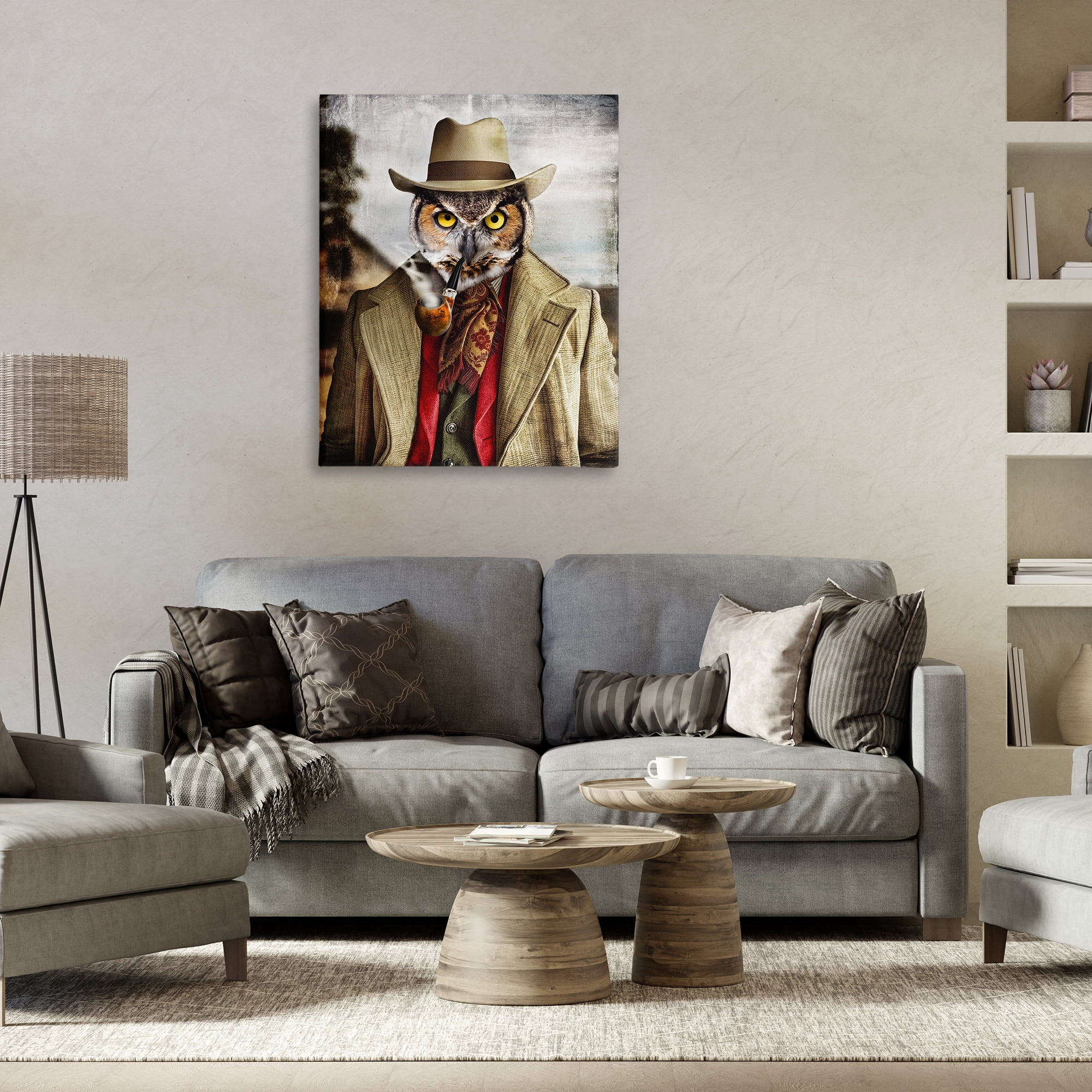 Stupell Industries Owl with Classic Pipe Animals & Insects Painting Gallery Wrapped Canvas Art Print Wall Art, 30 x 40