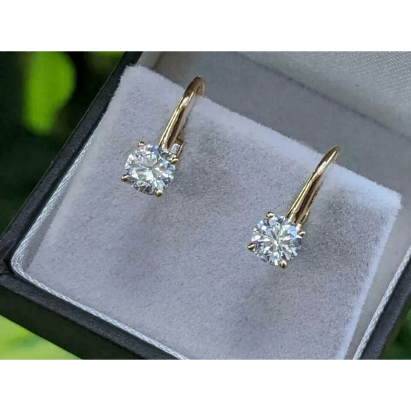 2Ct Lab Created Diamond Round Cut Solitaire Women's Drop/Dangle Earrings 14K Yellow Gold Plated