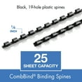 thumbnail image 5 of Mead CombBind Binding Spines, Spirals, Coils, Combs, 1/4", 25 Sheet Capacity, Black, 125 per Pack (4000130), 5 of 8