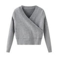 thumbnail image 6 of AHTJRT Girls Dance Wrap Sweater V Neck Long Sleeve Ballet Jumper Tops Slim Fit Fal Spring Warm Knitted Pullover for Leotards Gray 6-7 Years, 6 of 7