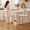 2pcs Beige Seat +Wood-Grain Metal Leg, variant on Mid Century Modern Bar Stools Set of 4, Beige Premium Linen Upholstered Counter Chairs, Ergonomic Design with Walnut-Grain Metal Legs, Heavy-Duty Steel Frame for Kitchen Island