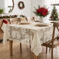 thumbnail image 3 of Sm:)e Poinsettia Embroidery Lace Tablecloth 60x84 Inch, Beige, Vintage Floral Fabric Classy Vintage Reception Decor, 3 of 6