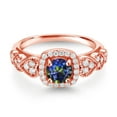 thumbnail image 2 of Gem Stone King 18K Rose Gold Plated Silver Blue Mystic Topaz and White Moissanite Engagement Ring for Women (1.38 Cttw, Round 6MM, Gemstone Birthstone, Size 9), 2 of 3