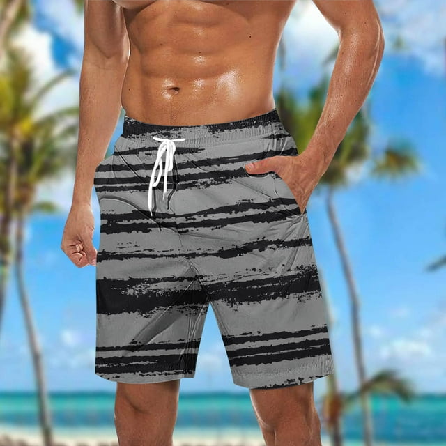 Sentmoon Athletic Shorts for Men Breathable Straight Workout Shorts Striped Print Drawstring High Waist Summer Gym Shorts Side Pockets Active Man for Tropical Vacation Dark Gray XL