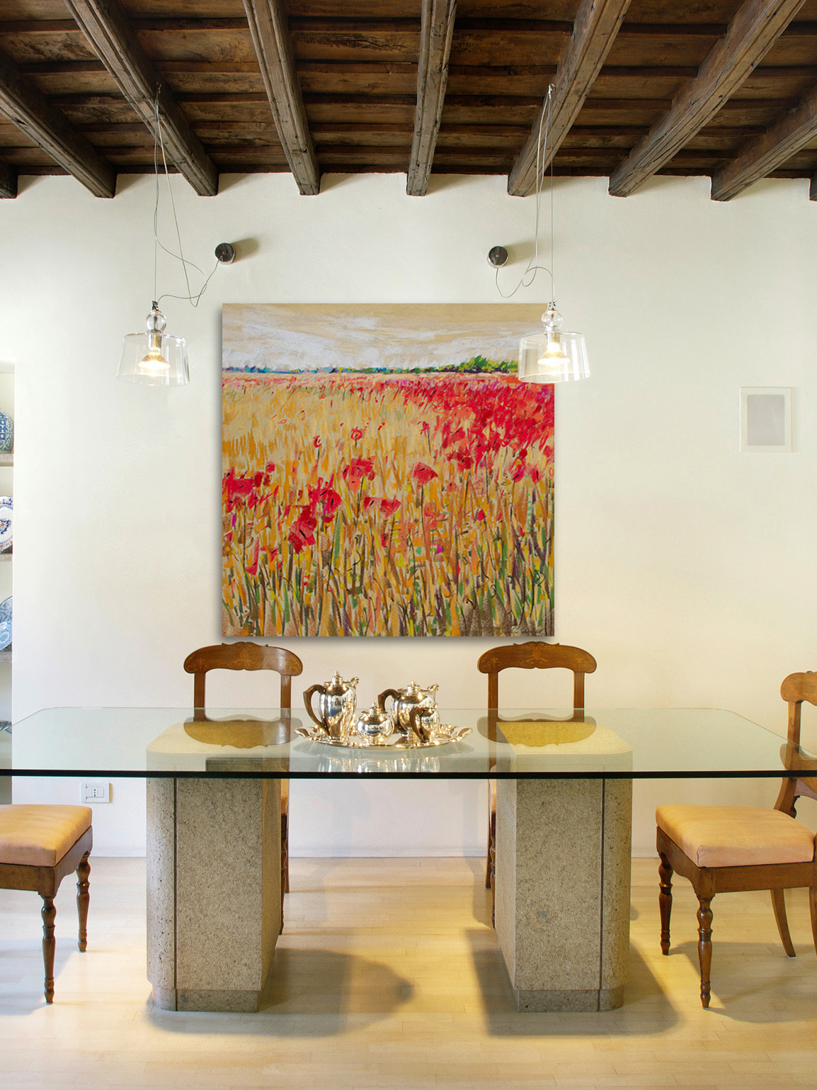 "Corn and Poppies XIV" Painting Print on Wrapped Canvas