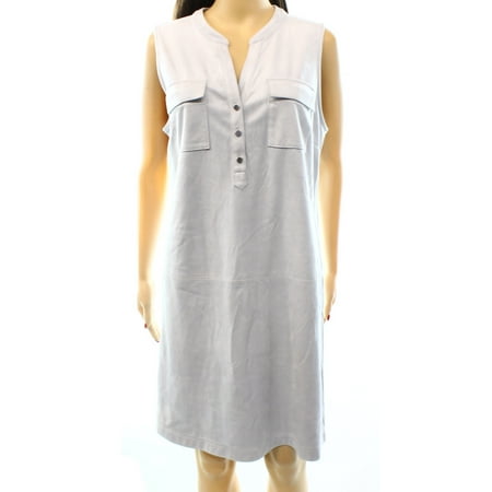 - Alfani NEW Gray Womens Size 8 Split Button-Neck Front-Pocket Shirt Dress