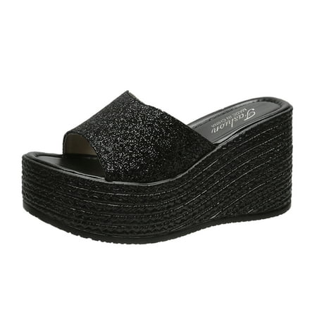 

adviicd Platform Sandals for Womens Slippers Socks with Grippers Mouth Platform Sequined Ladies Fish Sandals Wedge Casual Portable Slippers for Women