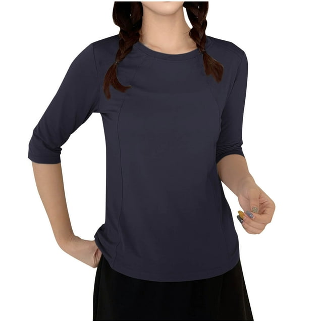 Dagugfen Hauts de Pyjama pour Femmes Manches 3/4 Col Rond Ample Confortable Doux T-Shirts Basiques Vêtements de Détente Blouse Décontractée