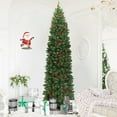 Costway 7.5Ft Prelit Hinged Pencil Christmas Tree w/Pine Cones Red