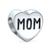 Mother Family Heart Love Word Mom Charm Bead for Women Wife Oxidized .925 Sterling Silver Fits European Bracelet