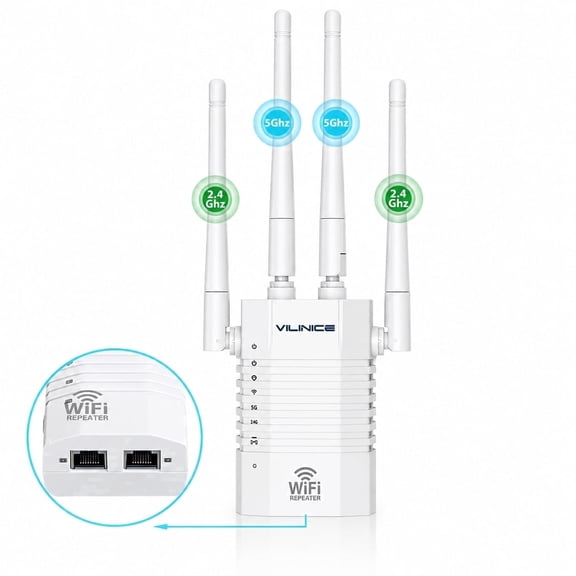TOPVISION WiFi Extender Signal Booster for Home, 1200Mbps Dual Band 5GHz/2.4GHz WiFi Extender with Ethernet Port, Covers Up to 1500 Sq.Ft, WiFi Booster Supports 35 Devices, Easy Setup