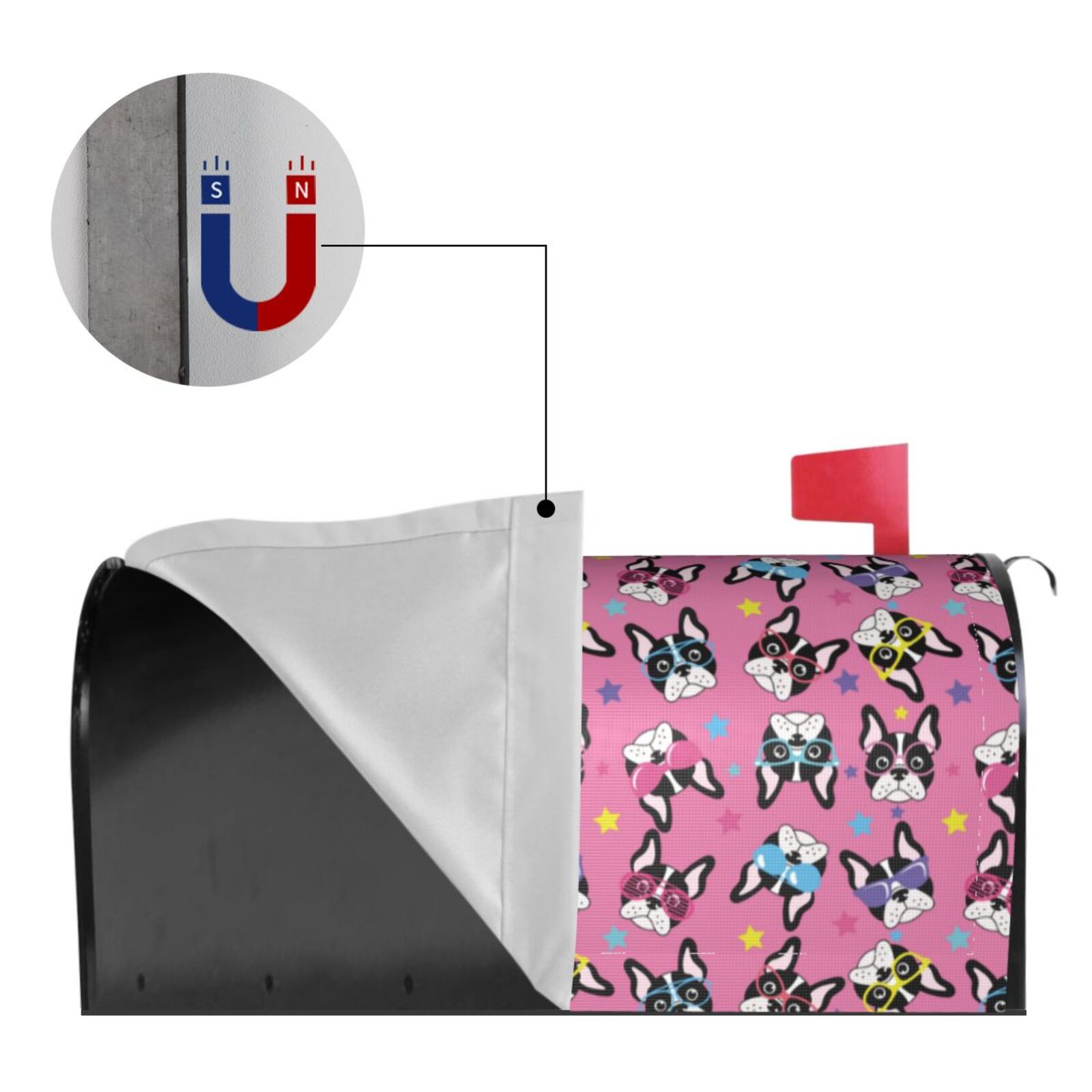 Xecao Colorful Cute French Bulldog for Mailbox Cover with Magnetic Strips, Waterproof and Sunscreen, Adds a Decorative Touch to Your Garden Yard.