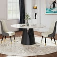thumbnail image 5 of POVISON 47"Modern Round White Dining Table for 4, Matte Sintered Stone Tabletop, Solid Black Carbon Steel Base, 5 of 9