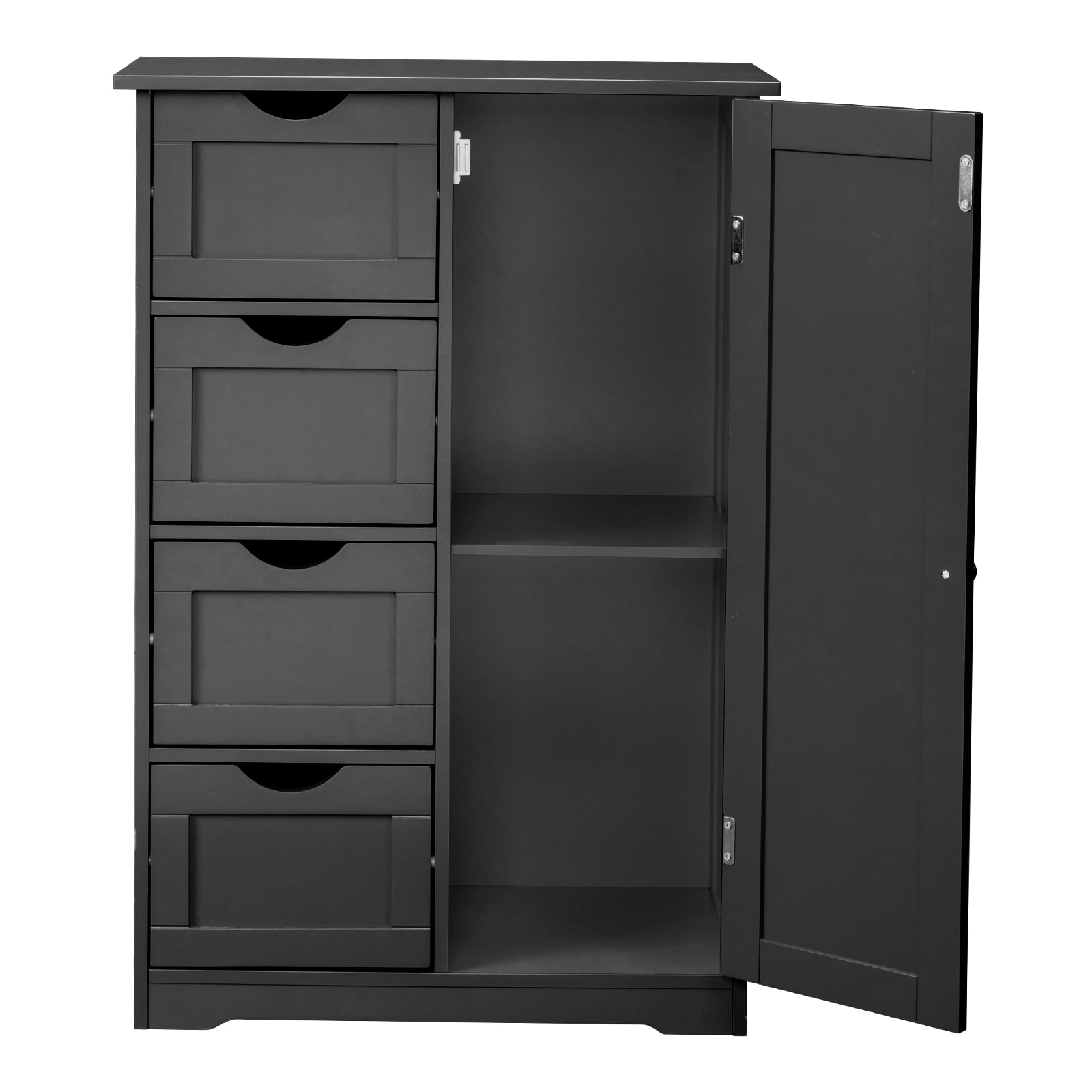 Ktaxon Wooden Bathroom Floor Cabinet, Side Storage Organizer with 4 Drawers, 1 Cupboard & 2-Shelves, Black