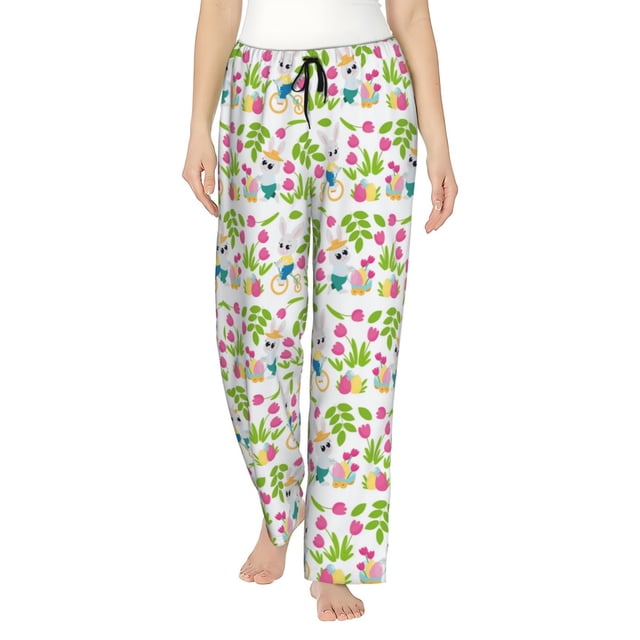 Balery Happy Easter Pantalones de pijama para mujer, pijamas ultraligeros, pantalones de estar por casa-Small