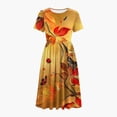 thumbnail image 5 of Lopecy-Sta Womens Dresses Short Sleeve Round Neck Autumn Print A Line Midi Dress Casual Summer Beach Vacation Party Dress, 5 of 6
