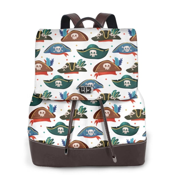 Easygdp Pirate Hats Mochila de Cuero para Mujeres, Bolso de Hombro, Bolsos de Mano de Moda para Trabajo y Viajes