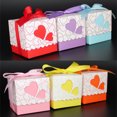 thumbnail image 2 of 50pcs Hearts Design Candy Boxes Square Chocolate Boxes Gift Container with Ribbon for Wedding (Purple), 2 of 8