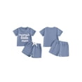 thumbnail image 2 of BemeyourBBs Toddler Baby Boys Mothers Day Outfit Summer Clothes Mama's Little Man Embroidery Letters Waffle Knit Short Sleeve T-Shirt and Pocket Shorts Toddler Boy Summer 2 Piece Outfits, 2 of 9