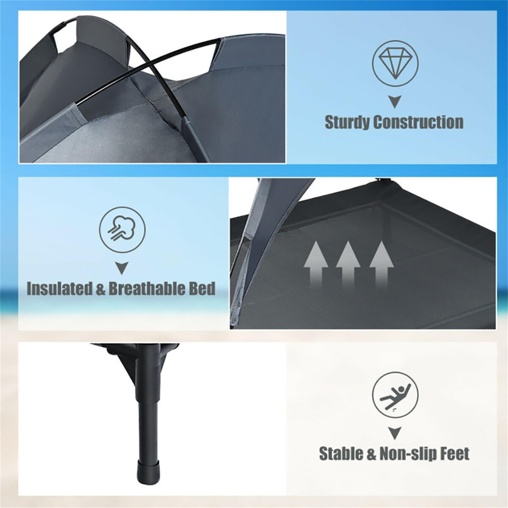 resenkos 41" Outdoor Elevated Dog Cot with Removable Canopy Shade, Pet Bed for Camping Small Medium Dogs, Portable Cooling Raised Dog Bed with and Side for Beach, Gray