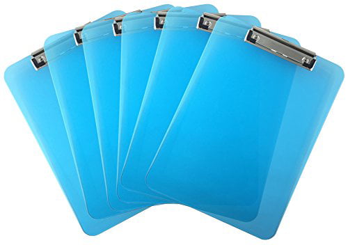 Pack of 6 Trade Quest Plastic Clipboard Opaque Color Letter Size Low Profile Clip Assorted 