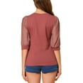 thumbnail image 3 of INSPIRE CHIC Women's Casual Contrast Panel Sheer 3/4 Sleeve Blouse XL Red, 3 of 7