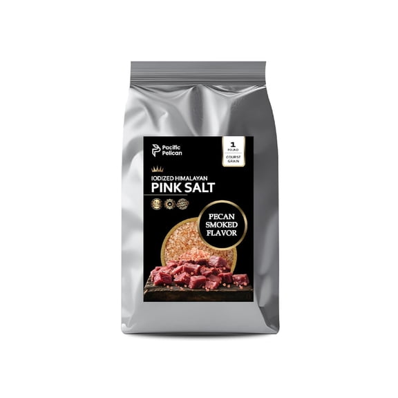 Pacific Pelican Iodized Himalayan Pink Salt – Pecan Smoked Salt – Coarse Grain - 1lb