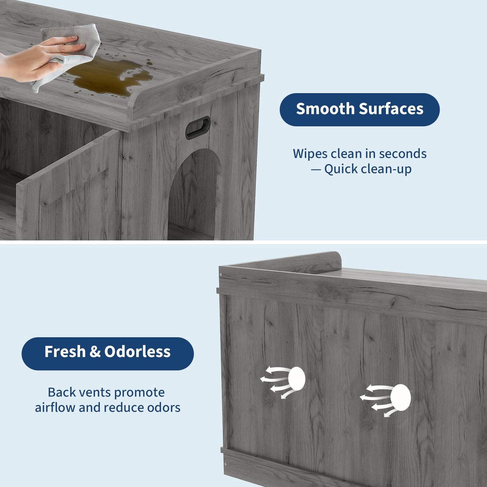 31" Cat Litter Box Enclosure, Hidden Litter Box with Side Door, Sun Perch and Barn Door, Cat Bathroom Privacy House for All Kinds of Cats